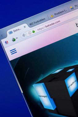 Ryazan, Rusya - 20 Mayıs 2018: Betradar ana web sitesi Pc, url - Betradar.com görüntüleme