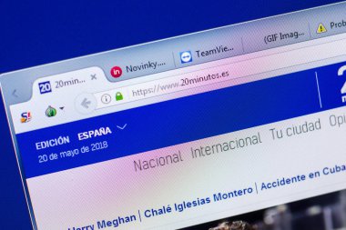 Ryazan, Rusya - 20 Mayıs 2018: Ana Pc, url - ekranda 20minutos sitesinin 20minutos.es