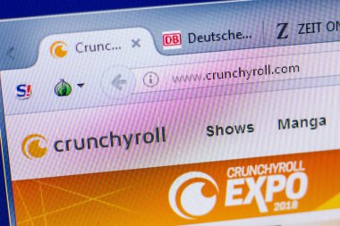 Ryazan, Russia - May 20, 2018: Homepage of Crunchyroll website on the display of PC, url - Crunchyroll.com clipart