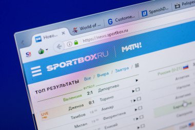 Ryazan, Rusya - 20 Mayıs 2018: Sportbox ana web sitesi Pc, url - Sportbox.ru görüntüleme