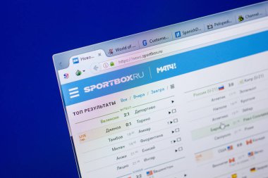 Ryazan, Rusya - 20 Mayıs 2018: Sportbox ana web sitesi Pc, url - Sportbox.ru görüntüleme