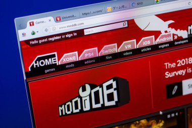 Ryazan, Rusya - 20 Mayıs 2018: Moddb ana web sitesi Pc, url - Moddb.com görüntüleme