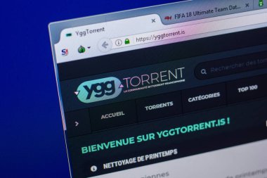 Ryazan, Rusya - 20 Mayıs 2018: Yggtorrent ana web sitesi Pc, url - Yggtorrent.is görüntüleme