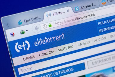 Ryazan, Russia - May 20, 2018: Homepage of EliteTorrent website on the display of PC, url - EliteTorrent.biz clipart