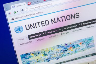 Ryazan, Rusya - 20 Mayıs 2018: Birleşmiş Milletler ana web sitesi Pc, url - Un.org görüntüleme