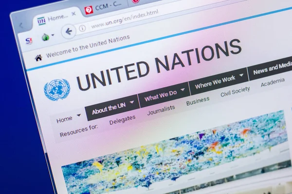 Ryazan, Rusya - 20 Mayıs 2018: Birleşmiş Milletler ana web sitesi Pc, url - Un.org görüntüleme