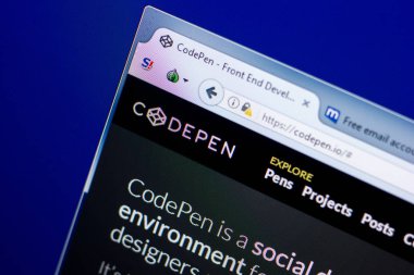 Ryazan, Rusya - 27 Mayıs 2018: Codepen ana web sitesi Pc, url - Codepen.io görüntüleme