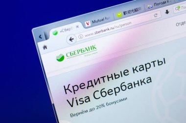 Ryazan, Rusya - 27 Mayıs 2018: Sberbank ana web sitesi Pc, url - Sberbank.ru görüntüleme