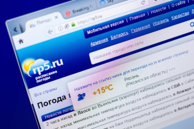 Ryazan, Rusya - 27 Mayıs 2018: Rp5 ana web sitesi Pc, url - Rp5.ru görüntüleme