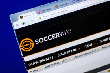Ryazan, Rusya - 27 Mayıs 2018: Soccerway ana web sitesi Pc, url - Soccerway.com görüntüleme