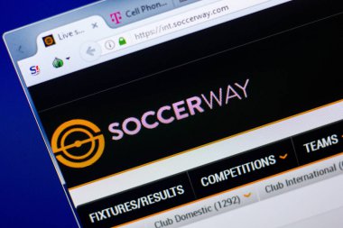 Ryazan, Rusya - 27 Mayıs 2018: Soccerway ana web sitesi Pc, url - Soccerway.com görüntüleme