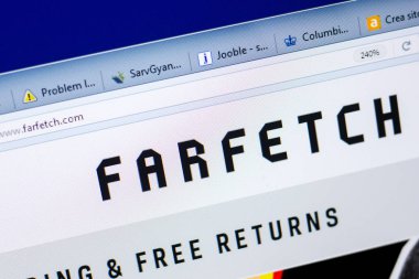 Ryazan, Rusya - 27 Mayıs 2018: Farfetch ana web sitesi Pc, url - Farfetch.com görüntüleme