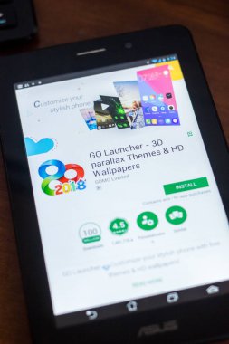 Ryazan, Rusya Federasyonu - 21 Mart 2018 - Go Launcher mobil uygulaması Tablet Pc ekranda