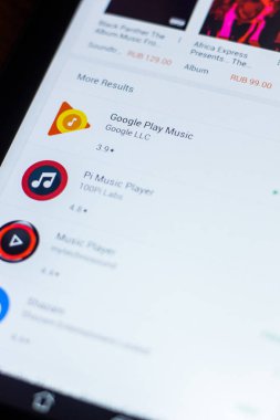 Ryazan, Rusya Federasyonu - 21 Mart 2018 - Google oynamak müzik simgesini mobil uygulamalar listesi