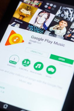 Ryazan, Rusya Federasyonu - 21 Mart 2018 - Google oynamak müzik mobil uygulaması Tablet Pc ekranda