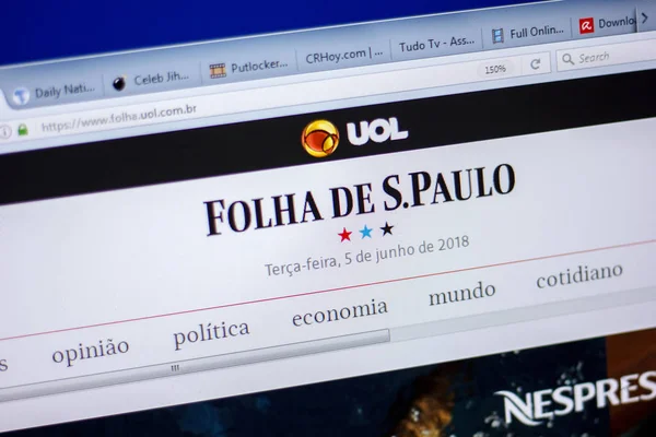 Ryazan, Rusya - 05 Haziran 2018: Folha Uol ana web sitesi Pc, url - Folha.uol.com.br görüntüleme