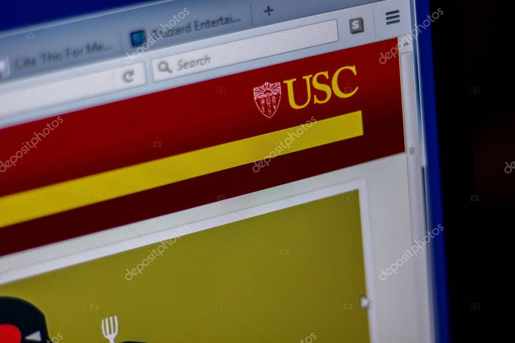 Ryazan, Russia - June 05, 2018: Homepage of University of Southern California website on the display of PC, url - USC.edu