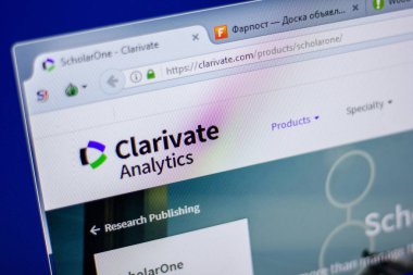 Ryazan, Rusya - 05 Haziran 2018: Clarivate ana web sitesi Pc, url - Clarivate.com görüntüleme