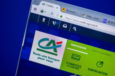 Ryazan, Rusya - 05 Haziran 2018: Credit Agricole ana web sitesi Pc, url - kredi-Agricole.fr görüntüleme