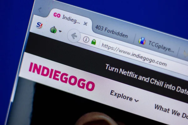 Ryazan, Rusya - 05 Haziran 2018: Indiegogo ana web sitesi Pc, url - Indiegogo.com görüntüleme