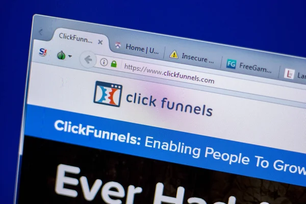Ryazan, Rusya - 05 Haziran 2018: Clickfunnels ana web sitesi Pc, url - Clickfunnels.com görüntüleme