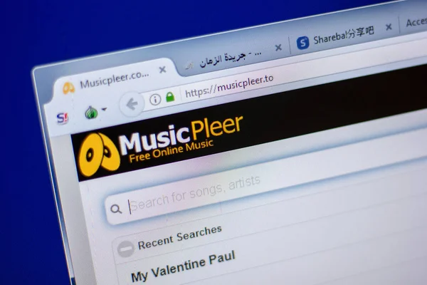 Ryazan, Rusya - 05 Haziran 2018: Musicpleer ana web sitesi Pc, url - Musicpleer.to görüntüleme