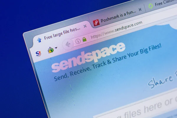 Ryazan, Rusya - 16 Haziran 2018: Sendspace web sitesinin Pc, url - Sendspace.com ekranında ana sayfası