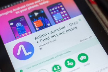 Ryazan, Rusya - 16 Mayıs 2018: Eylem Launcher mobil uygulaması Tablet Pc ekranda