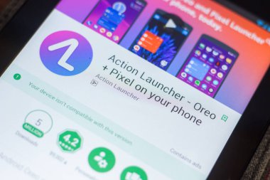 Ryazan, Rusya - 16 Mayıs 2018: Eylem Launcher mobil uygulaması Tablet Pc ekranda