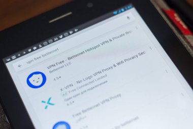 Ryazan, Rusya - 16 Mayıs 2018: Vpn özgür - Betternet Hotspot Vpn ve özel tarayıcı simgesini veya mobil uygulamalar listesini logo