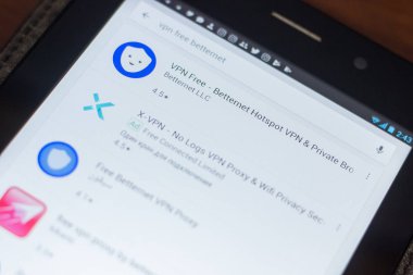 Ryazan, Rusya - 16 Mayıs 2018: Vpn özgür - Betternet Hotspot Vpn ve özel tarayıcı simgesini veya mobil uygulamalar listesini logo