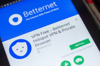 Ryazan, Rusya - 16 Mayıs 2018: Vpn özgür - Betternet Hotspot Vpn ve Tablet Pc ekranda özel Browser mobil uygulaması