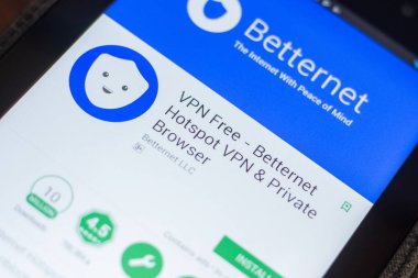 Ryazan, Rusya - 16 Mayıs 2018: Vpn özgür - Betternet Hotspot Vpn ve Tablet Pc ekranda özel Browser mobil uygulaması