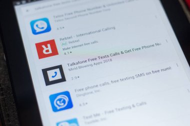 Ryazan, Rusya - 16 Mayıs 2018: Talkafone ücretsiz metinler arama ve almak ücretsiz telefon numarası simge veya logosu mobil uygulamalar listesi