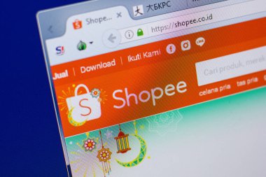 Ryazan, Rusya - 17 Haziran 2018: Shopee ana web sitesi Pc, url - Shopee.co.id görüntüleme