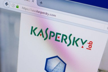 Ryazan, Russia - June 17, 2018: Homepage of Kaspersky website on the display of PC, url - Kaspersky.com clipart