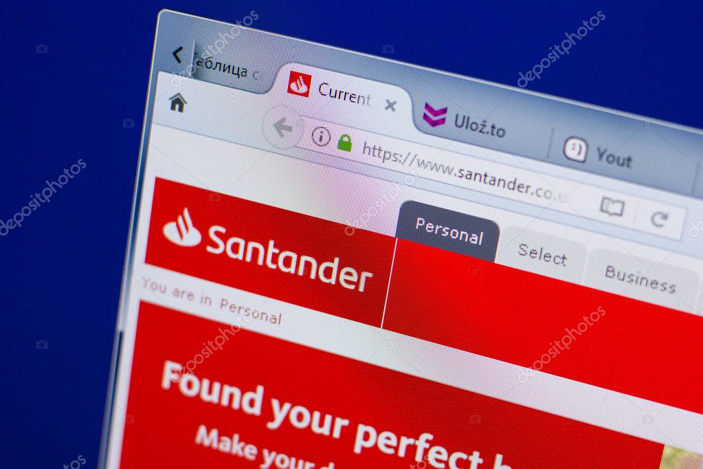 Ryazan, Russia - June 17, 2018: Homepage of Santander website on the display of PC, url - Santander.co.uk