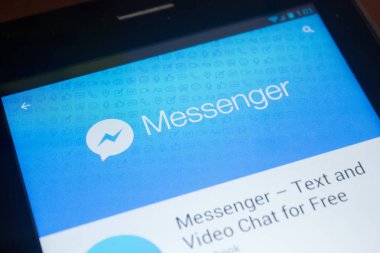 Ryazan, Rusya - 24 Haziran 2018: Messenger - metin ve Video sohbet etmek üstünde belgili tanımlık göstermek Tablet Pc özgür hareket eden app için