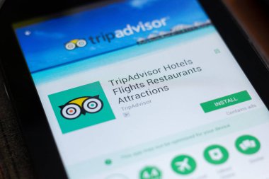 Ryazan, Rusya - 24 Haziran 2018: Tripadvisor otel Fligts Restoranlar Attracrions mobil uygulaması Tablet Pc ekranda