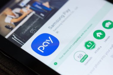 Ryazan, Rusya - 24 Haziran 2018: Samsung ödeme mobil uygulaması Tablet Pc ekranda
