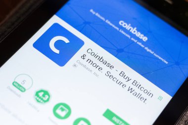 Ryazan, Rusya - 24 Haziran 2018: Coinbase - Bitcoin satın almak ve daha güvenli cüzdan Tablet Pc ekranda hareket eden app