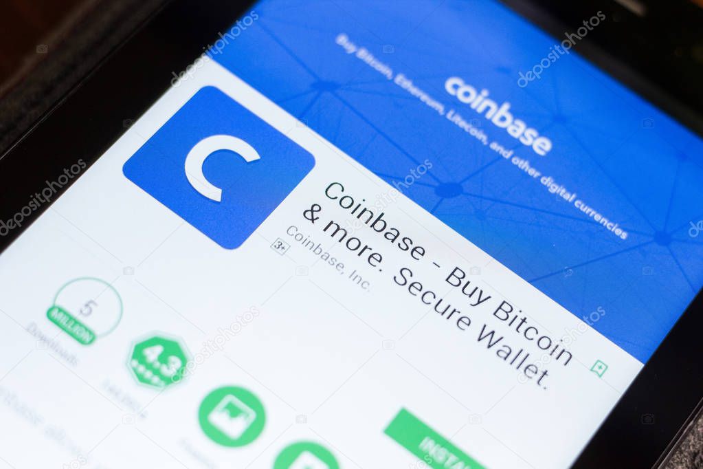 Ryazan, Russia - June 24, 2018: Coinbase - Buy Bitcoin and More, Secure Wallet mobile app on the display of tablet PC