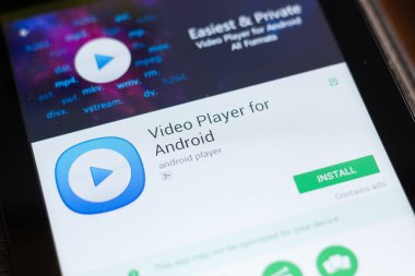 Ryazan, Rusya - 24 Haziran 2018: Video oyuncu üstünde belgili tanımlık göstermek Tablet Pc Android hareket eden app için