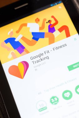 Ryazan, Rusya - 24 Haziran 2018: Google Fit - in tablet Pc ekranda hareket eden app Fitness izleme