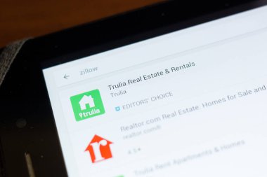 Ryazan, Rusya - 24 Haziran 2018: Trulia Emlak ve araç kiralama simgesi üzerinde mobil uygulamalar listesi