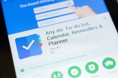 Ryazan, Rusya - 24 Haziran 2018: Anydo - yapılacaklar listesi ve Tablet Pc ekranda hareket eden app uyarı mektubu