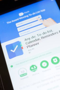 Ryazan, Rusya - 24 Haziran 2018: Anydo - yapılacaklar listesi ve Tablet Pc ekranda hareket eden app uyarı mektubu