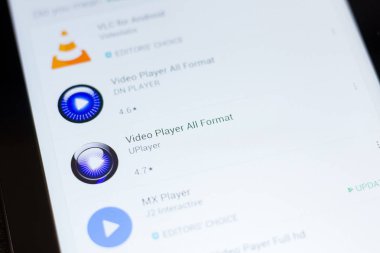 Ryazan, Rusya - 24 Haziran 2018: Video Player bütün biçimlerde simgesine mobil uygulamalar listesi