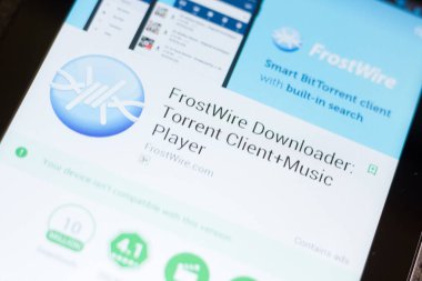 Ryazan, Rusya - 24 Haziran 2018: Frostwire Downloder sel müşteri mobil uygulaması Tablet Pc ekranda
