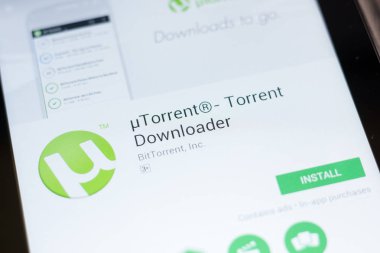 Ryazan, Rusya - 24 Haziran 2018: Utorrent sel Downloader mobil uygulaması Tablet Pc ekranda